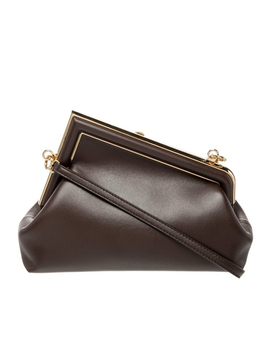 Fendi First Small Brown Leather Bag Gold FF Clutch Crossbody Authentic - Picture 4 of 7